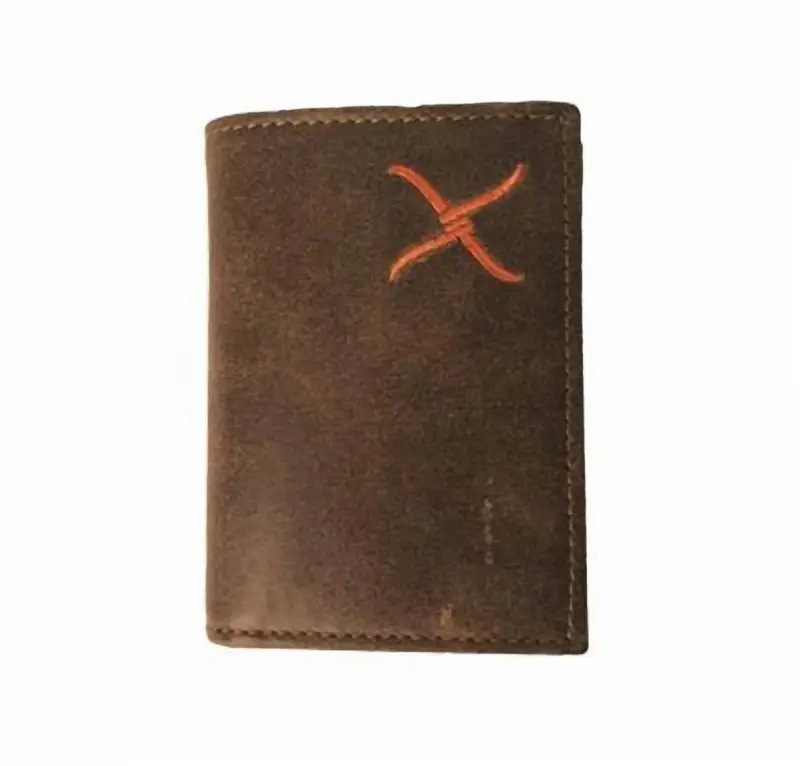 Leather Tri Fold X Wallet In Brown/Orange 1