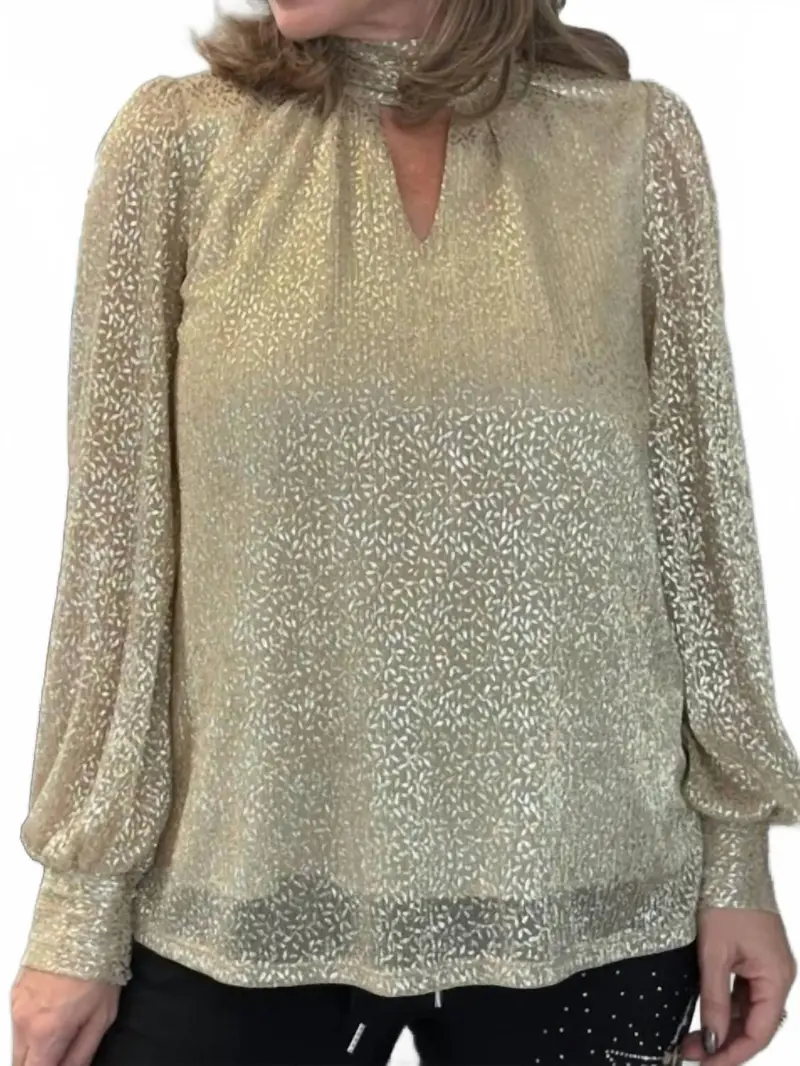 Leaves Long Sleeves Blouse In Gold 1