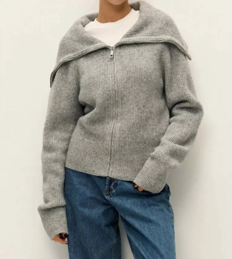 Leigh Zip Up Sweater In Heather Gray 1