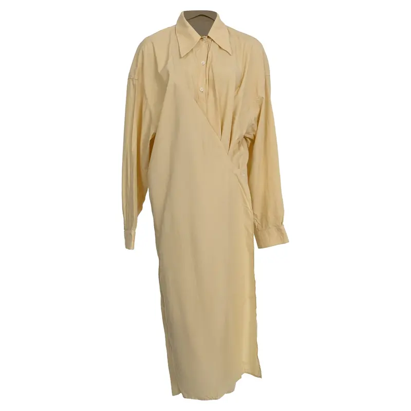 Lemaire Gathered Shirt Dress In Yellow Cotton 1