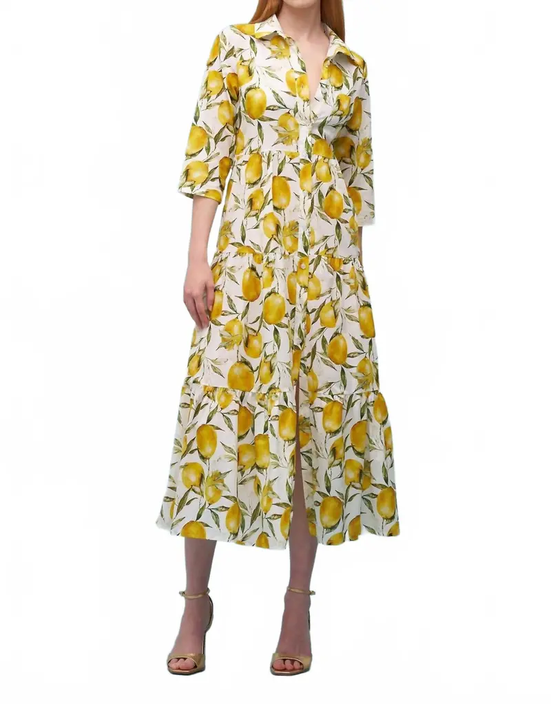 Lemon Print Woven Maxi Dress In White/Yellow 1