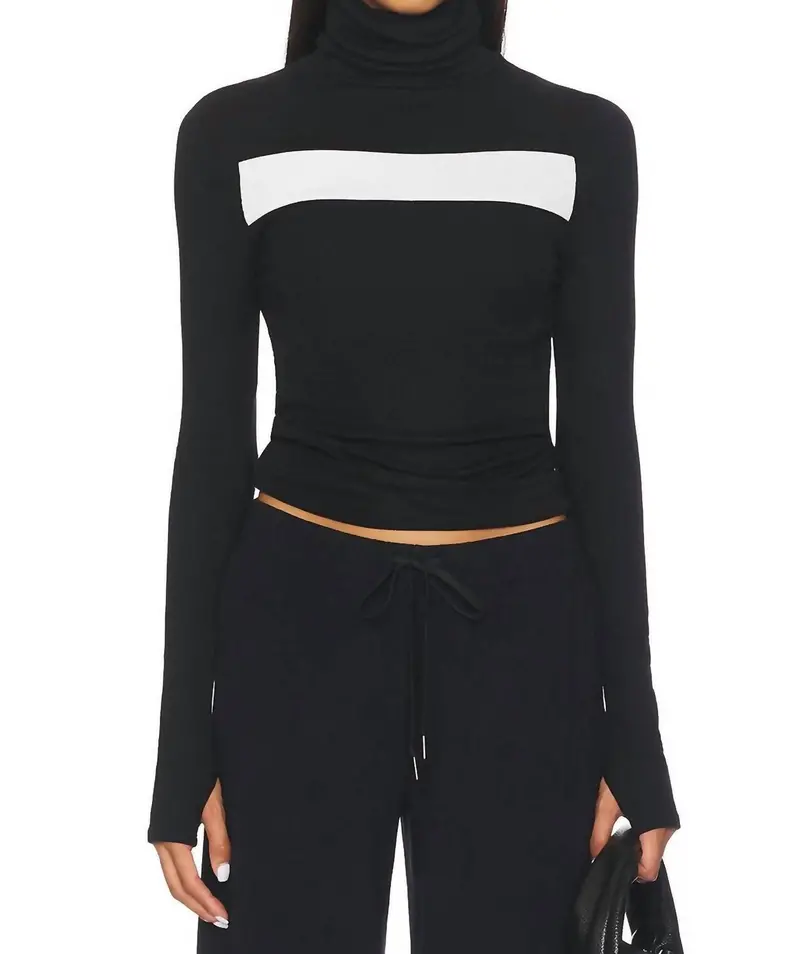 Lennon Rib Turtleneck Top In Black/White 1