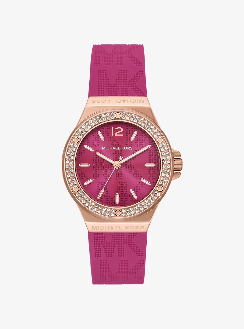 Lennox Pavé Rose Gold-Tone And Logo Silicone Strap Watch 1