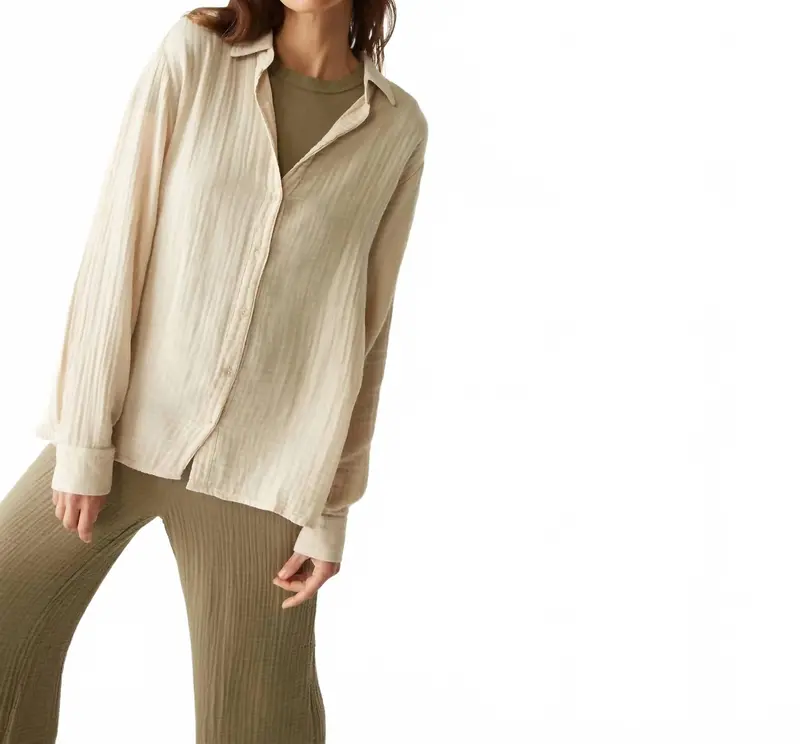 Leo Gauze Button Down Shirt In Beige 1