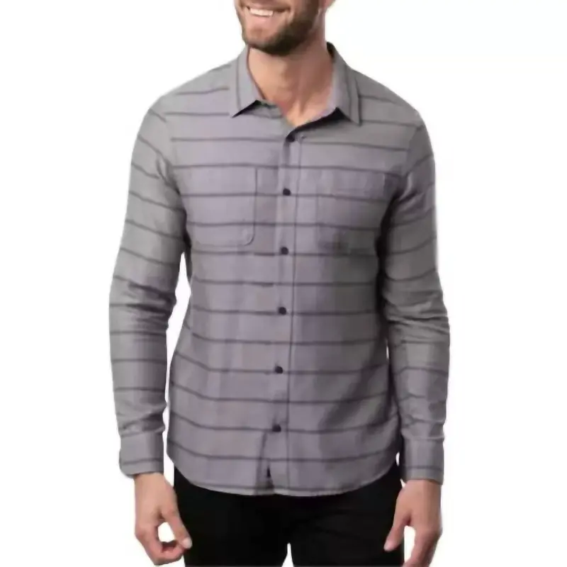 Lights Out Button Down Shirt In Heather Gray Pinstripe 1