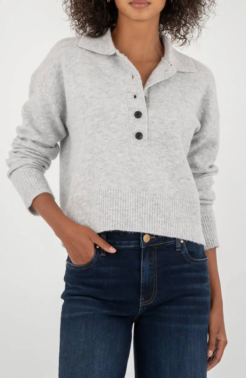 Lilia Long Sleeve Top In Grey 1