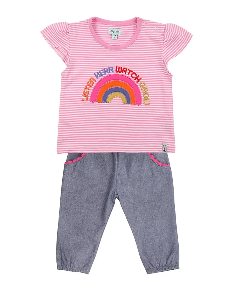 Lilly And Sid Rainbow Top & Chambray Trouser Set 1