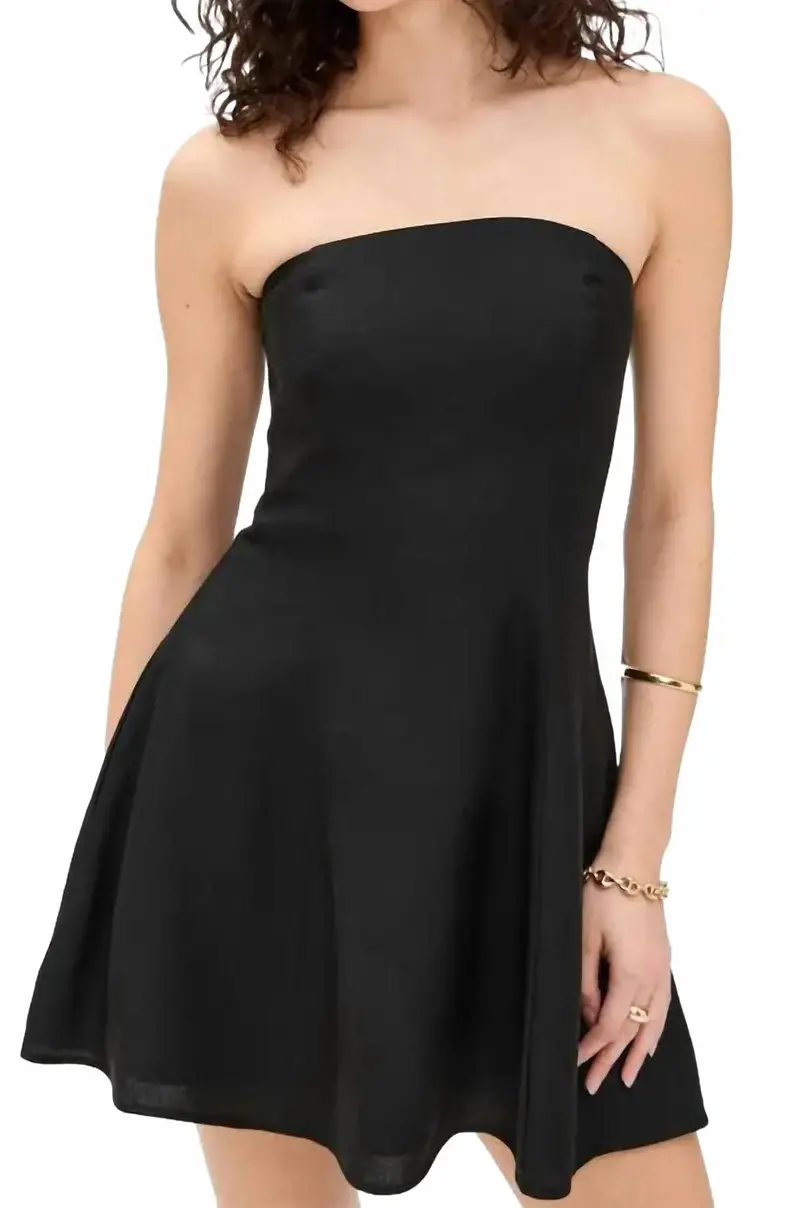 Linen Mini Dress In Black 1
