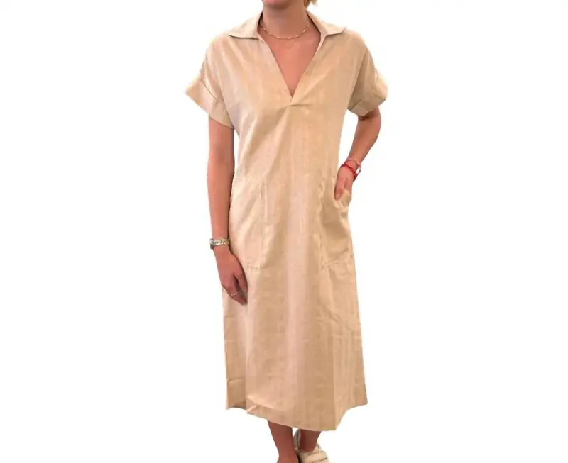 Linen Stripe Elaine Dress In Oatmeal Oat 1