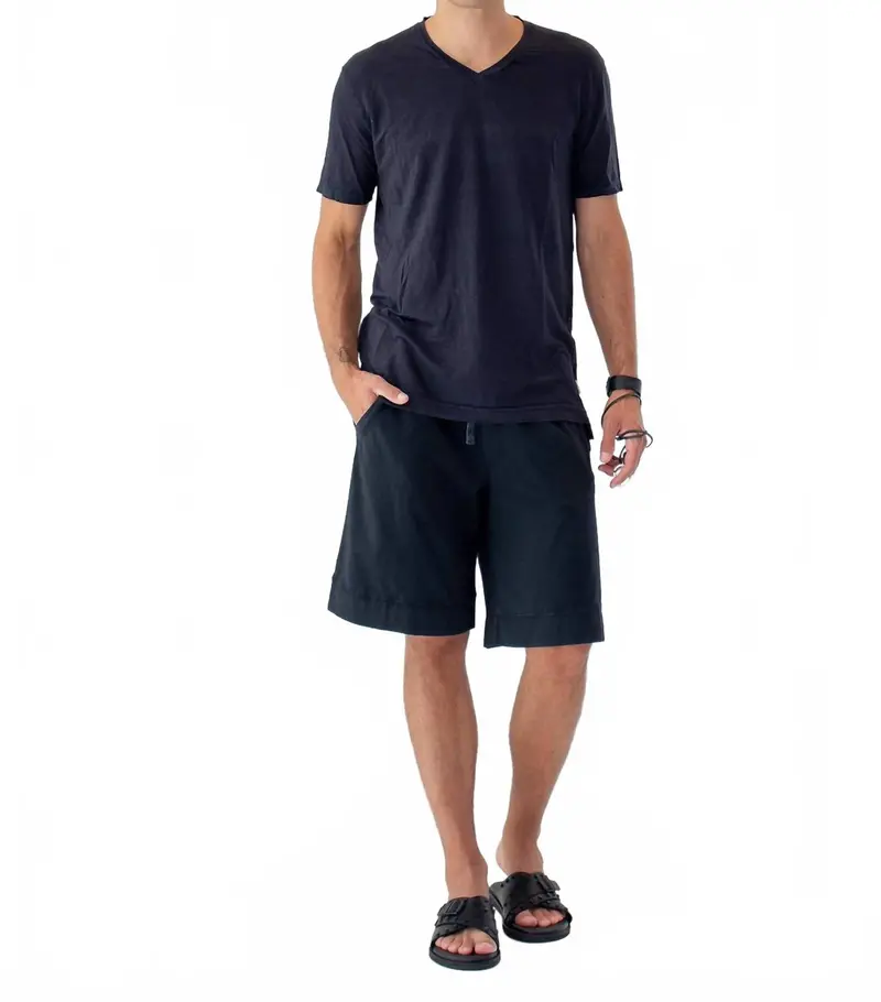Linen V-Neck T-Shirt In Blue 1