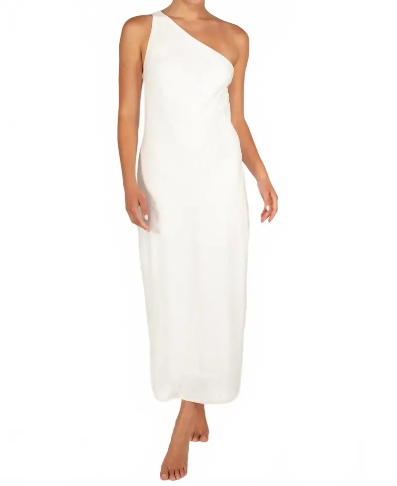 Linen Vera One Shoulder Maxi Dress In Foam 1