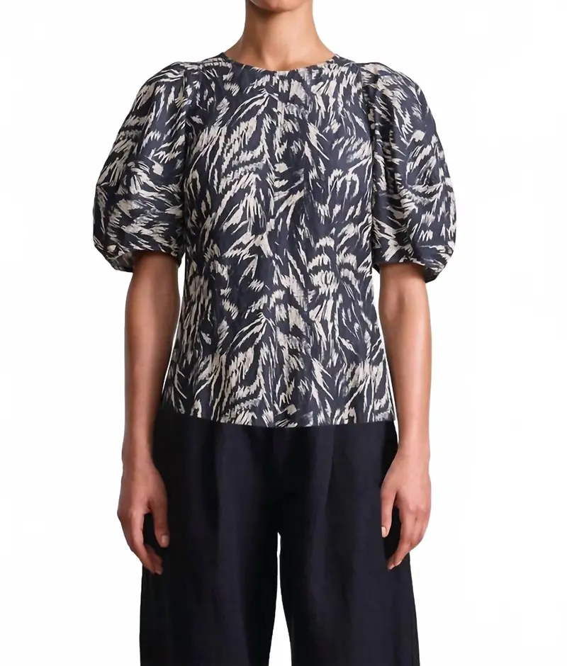 Lino High Neck Top In Abstract Animal Midnight 1