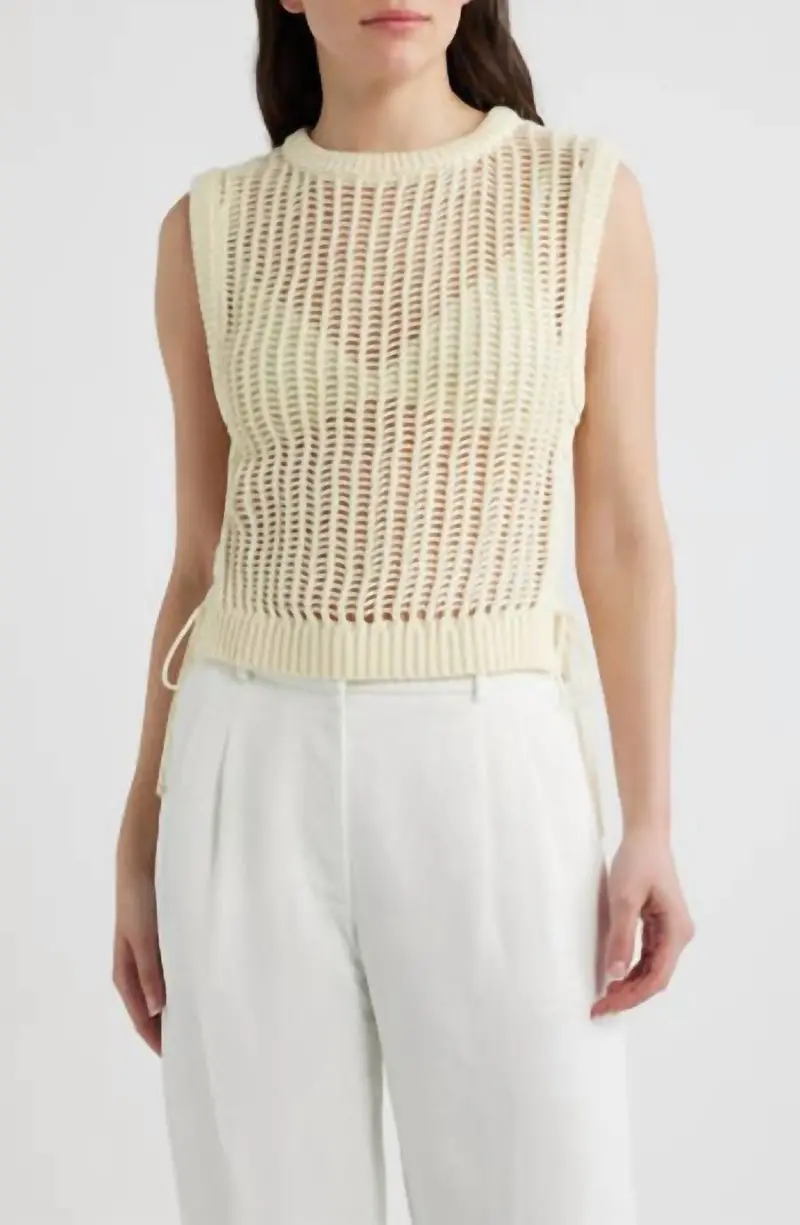 Lipari Cinched Open Stitch Sweater Vest In Ecru 1