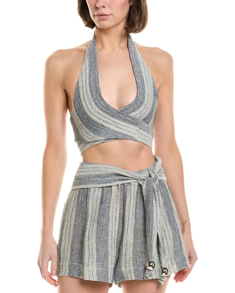 Lisa Marie Fernandez Farrah Halter Linen-Blend Tie Top 1