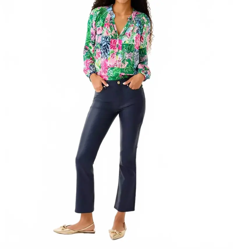 Liza Coated Crop Flare Pants In Low Tide Navy 1