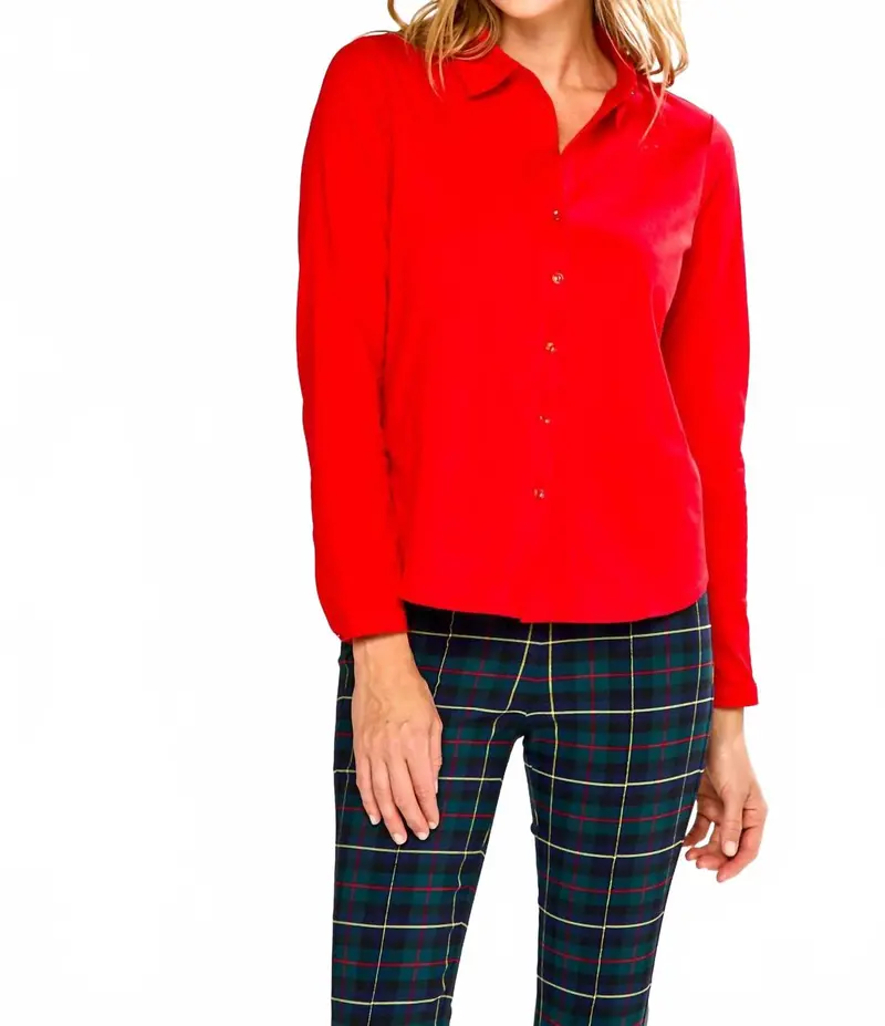 Long Sleeve Cotton Knit Shirt In Red 1