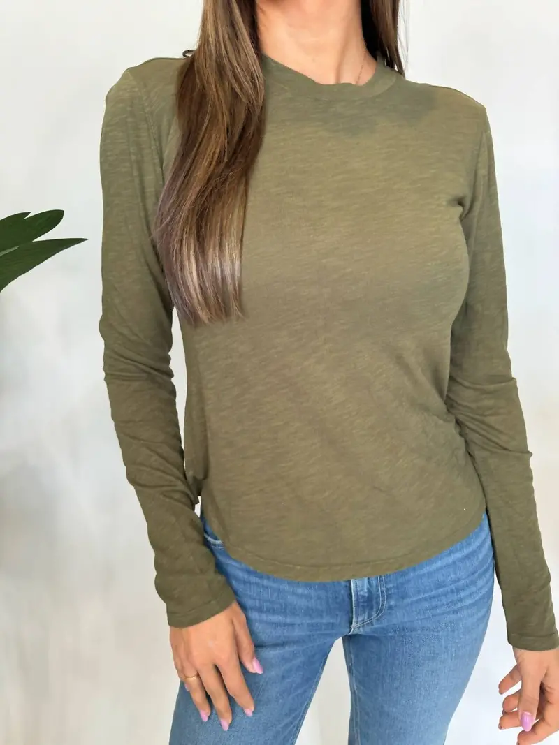 Long Sleeve Crew Neck Tee In Italian Herb 1