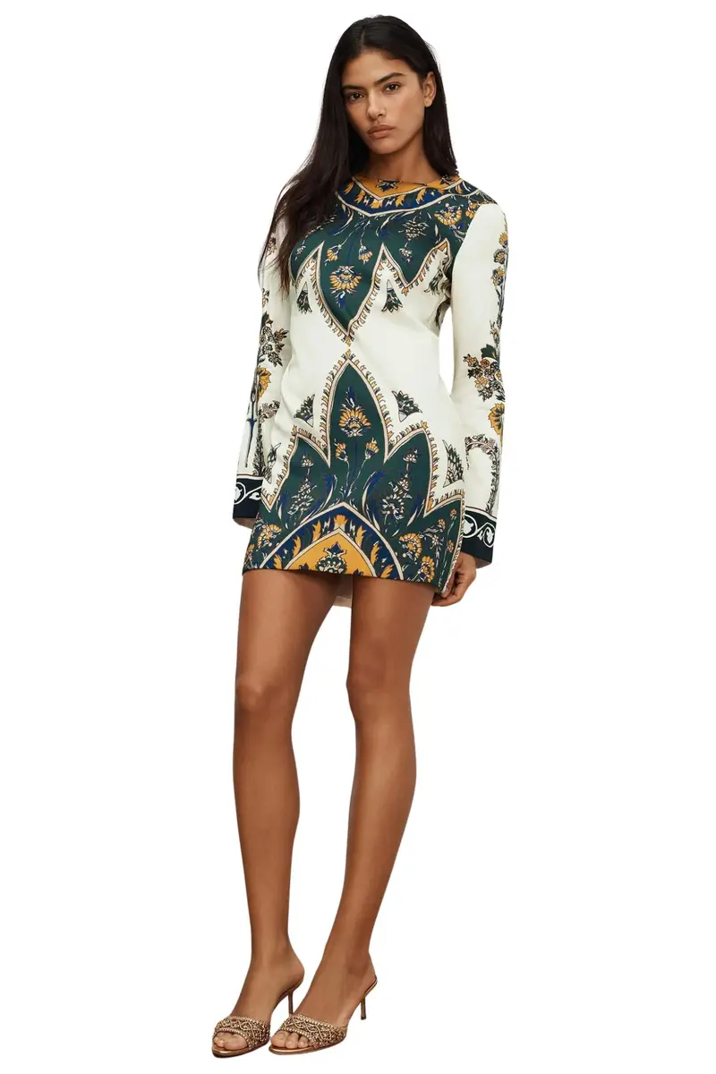 Long Sleeve Cromwell Mini Dress In Ecru Multi 1