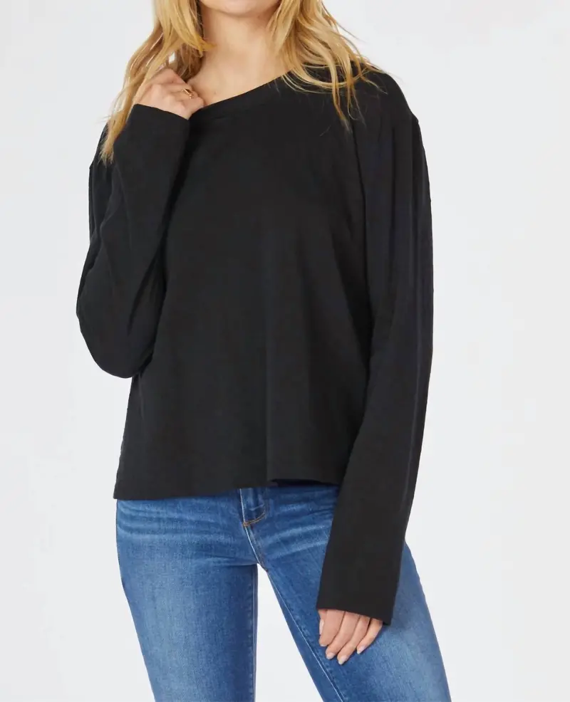 Long Sleeve Crop Boxy Crew Tee In Black 1