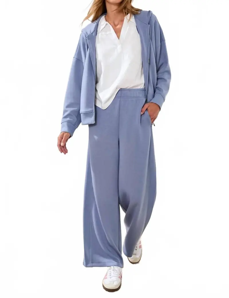 Long Sleeve Hooded Cardigan In Dust Blue 1
