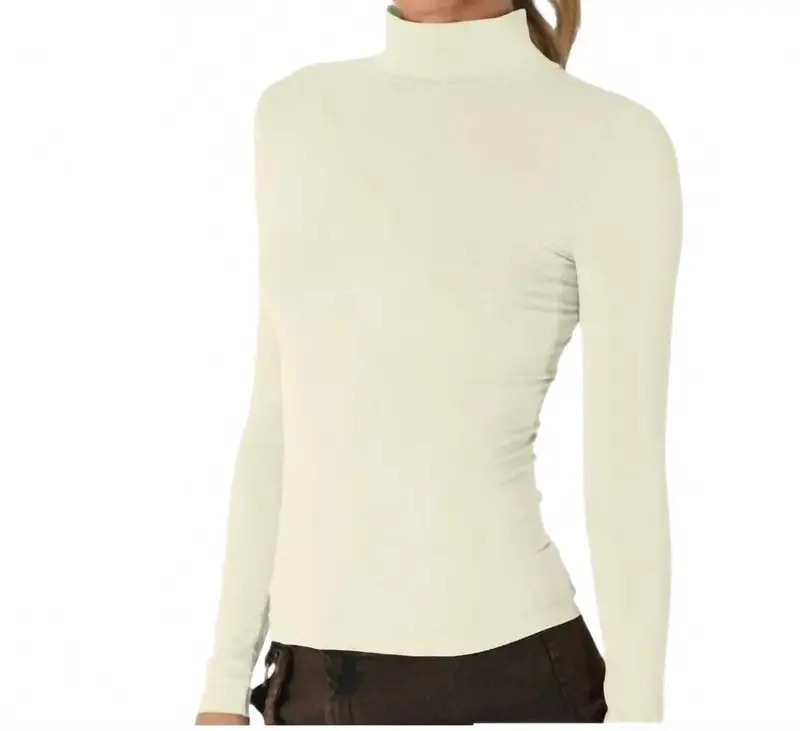 Long Sleeve Mock Neck Top In Butter Cream 1