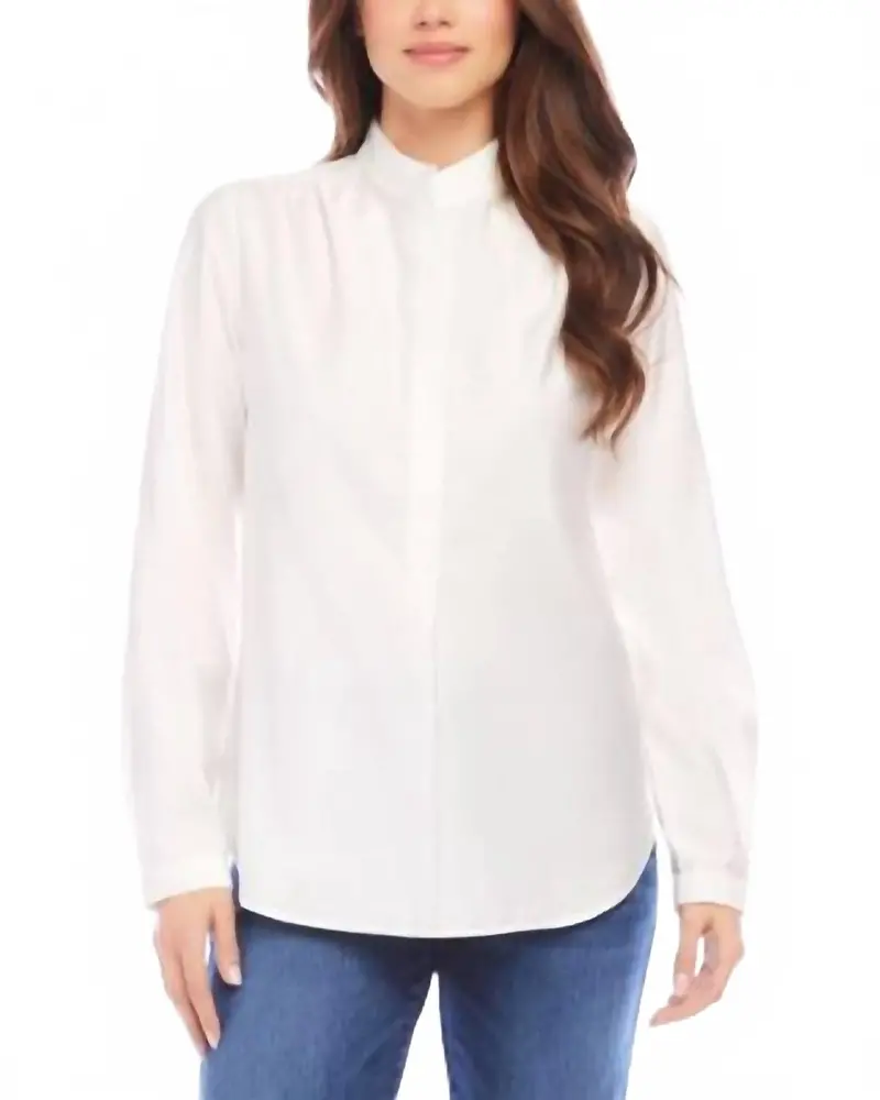 Long Sleeve Placket Top In Glass 1