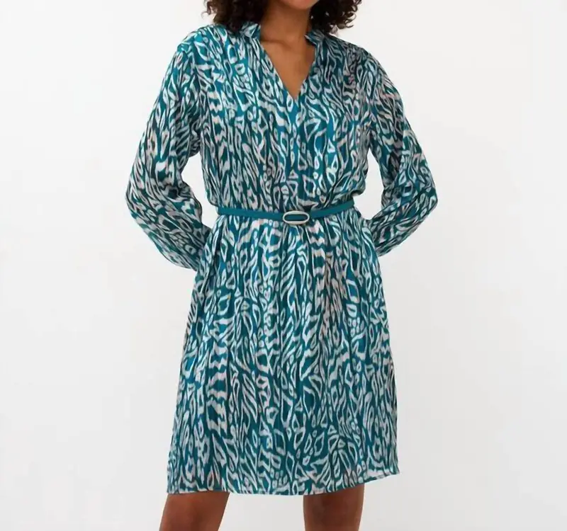 Long Sleeve Printed Dress In Teal 1