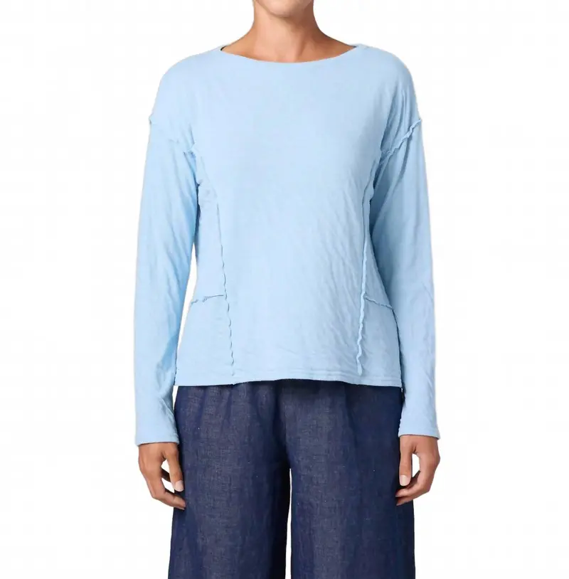 Long Sleeve Raw Edge Top In Bellflower 1