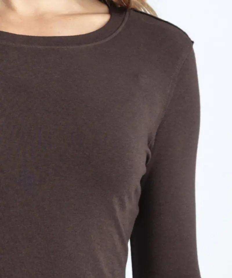 Long Sleeve Scoop Neck Tee In Bark 2