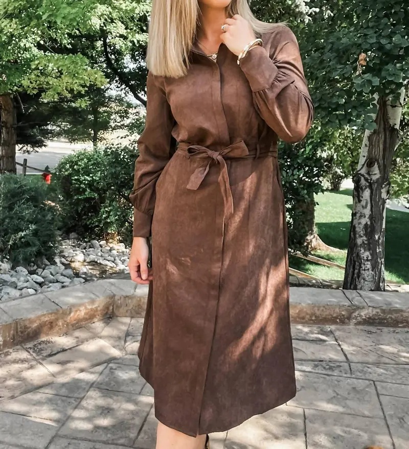 Long Sleeve Shirt Dress In Cocoa 1