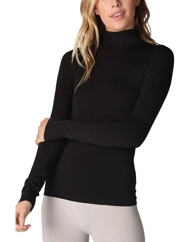 Long Sleeve Turtleneck Top In Black 1