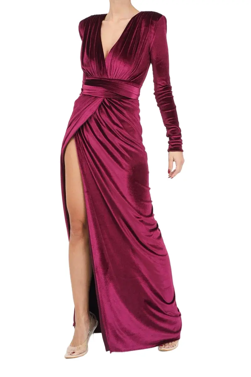 Long Velvet Dress - Red 1