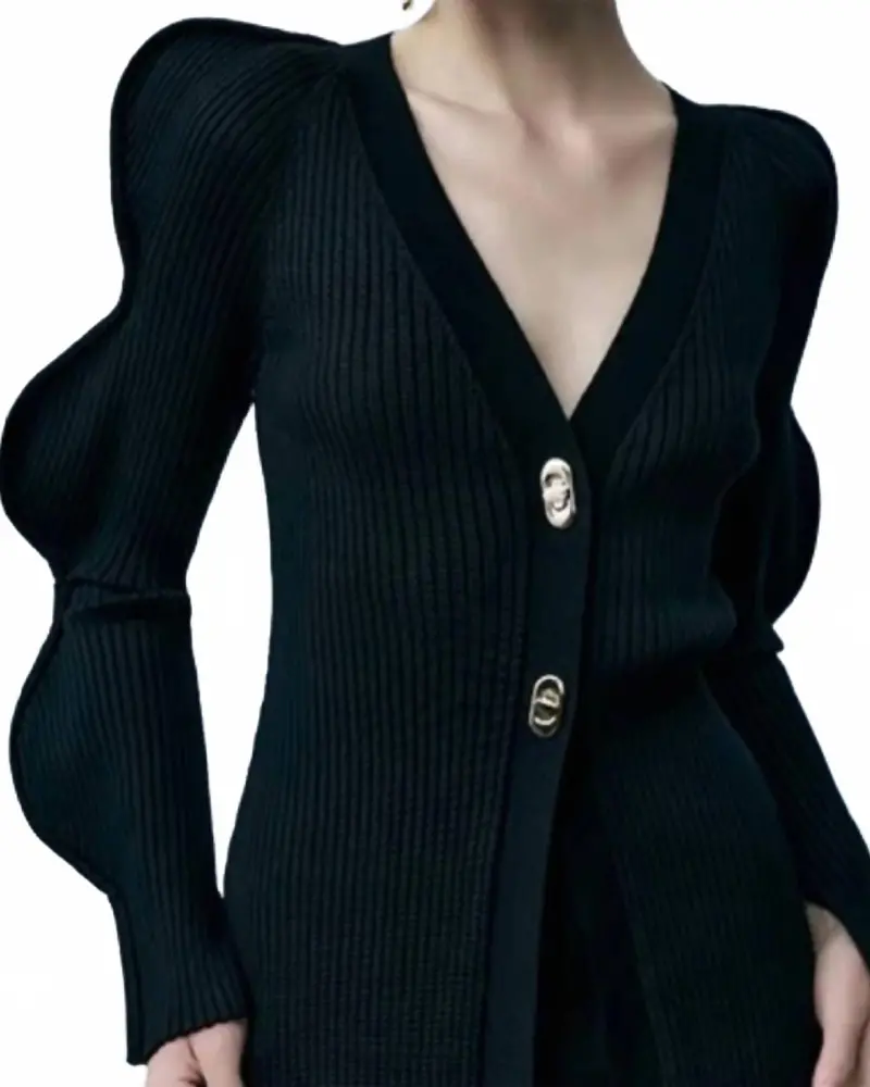 Long Wave Sleeve Cardigan In Black 1