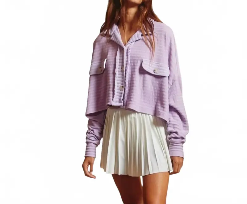 Loose Fit Crop Shacket In Lavender 1