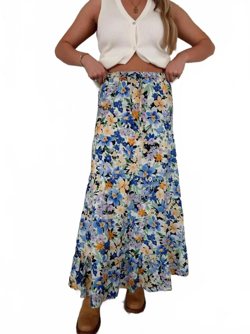 Lotus Maxi Skirt In Printed Vista Blue 1