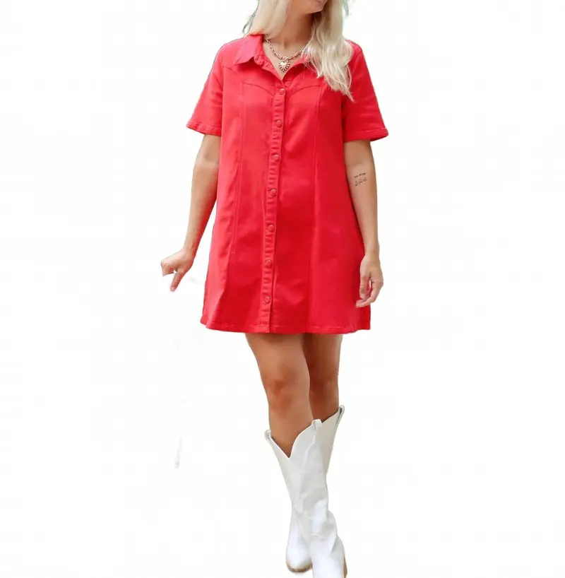 Love Me Denim Mini Dress In Watermelon 1