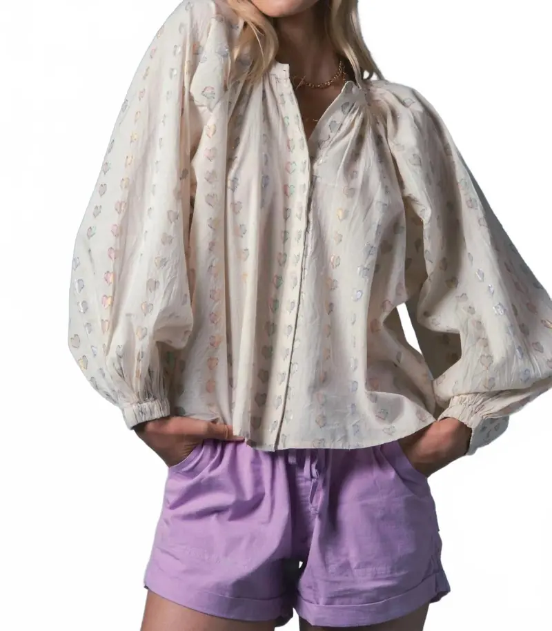 Lurex Hearts Minka Shirt In White 1