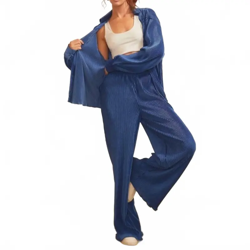 Luxe Pleated Lounge Set In Sapphire Blue 1