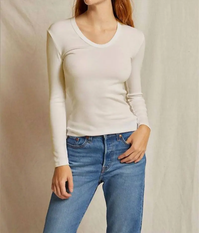 Luxe Ribbed Long Sleeve U Neck Tee In Sugar 1