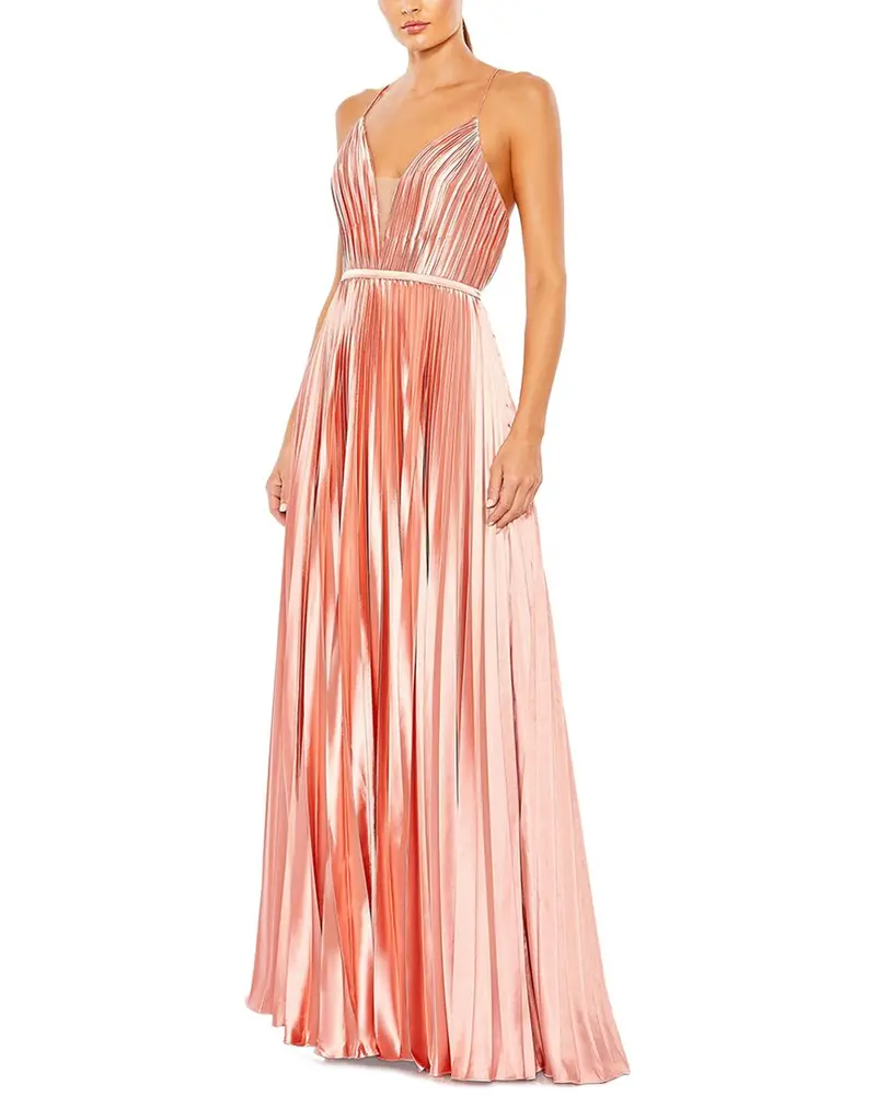 Mac Duggal Pleated Illusion Plunge Neck A Line Gown 1