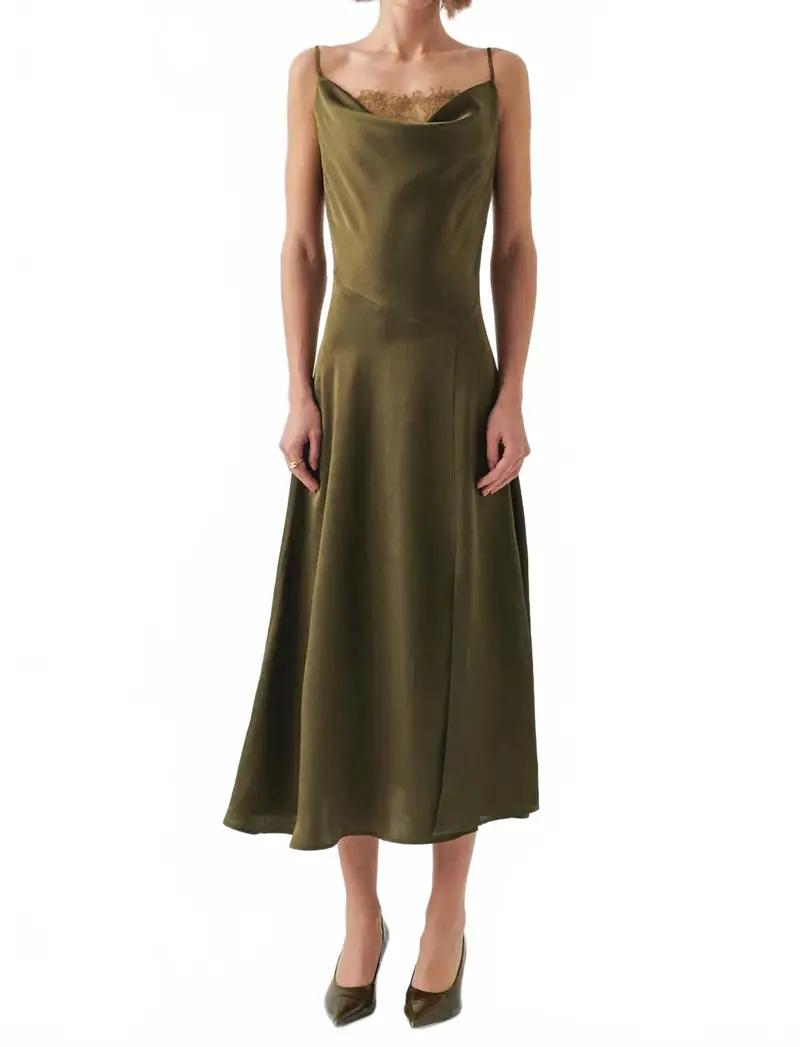 Macy Cowl Neck Sleeveless Midi Dress In Green 1
