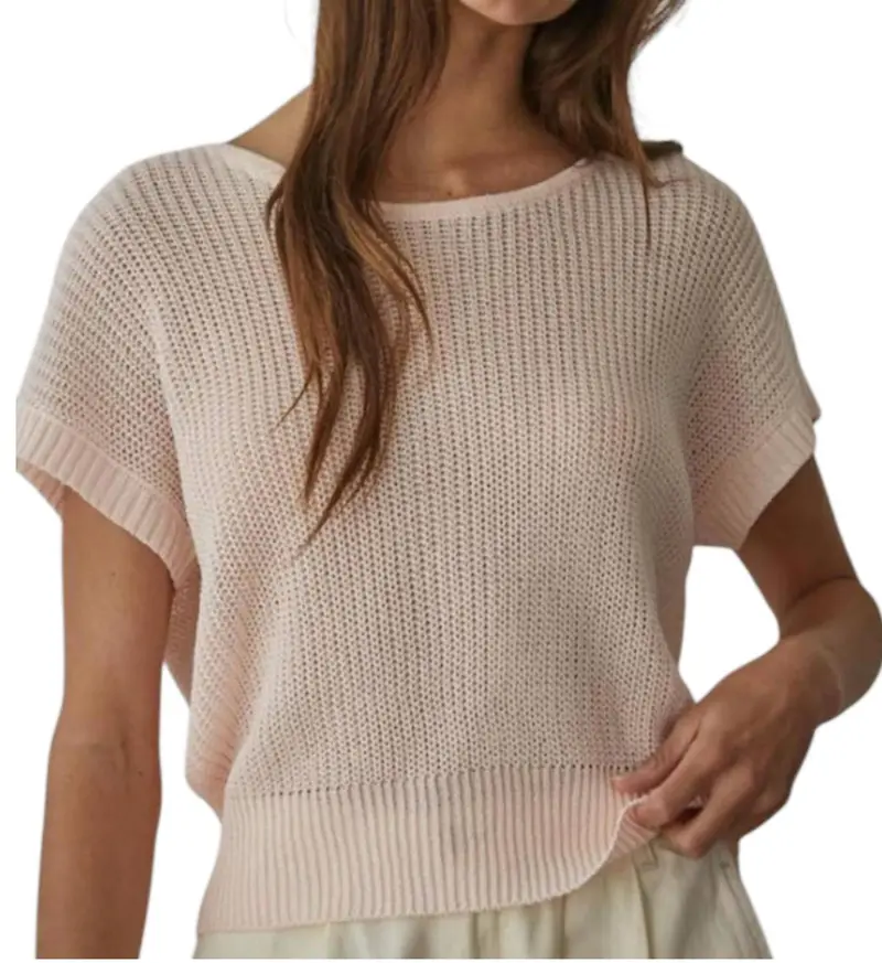 Madden Loose Knit Short Sweater Top In Cotton Pink 1