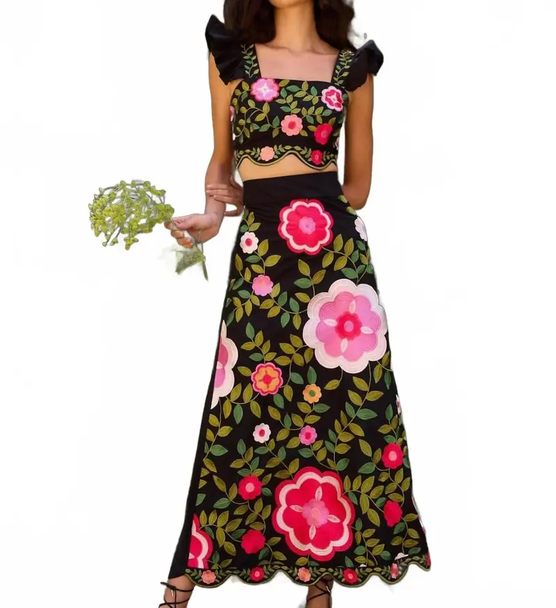 Madeira Top And Skirt Set In Black Floral 1
