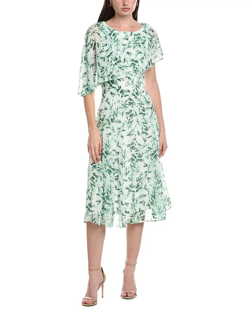 Maison Tara Printed Chiffon 3/4 Sleeve Midi Dress 1