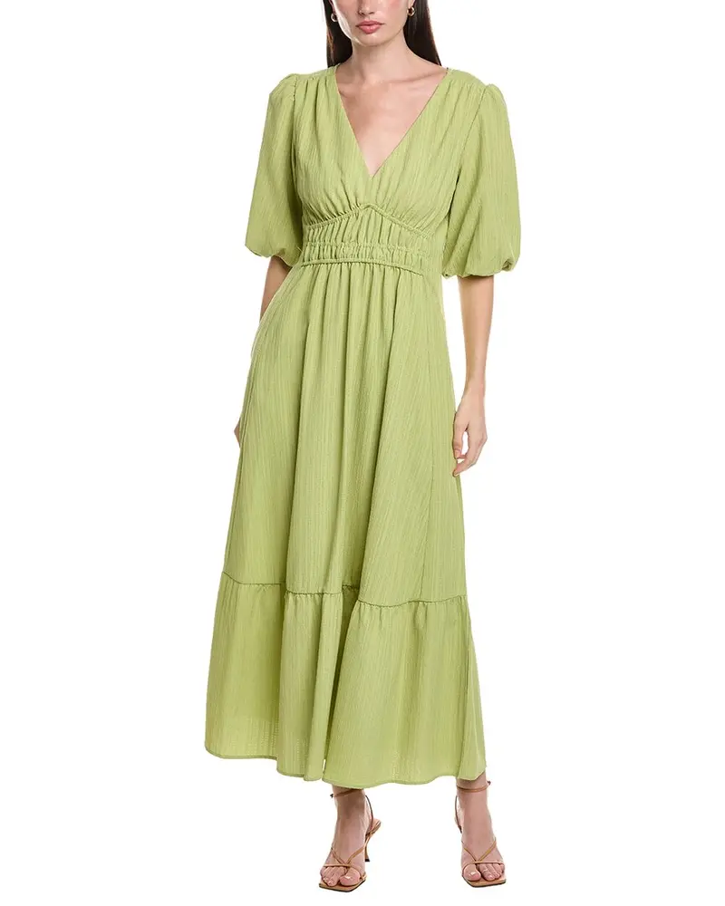Maison Tara Wave Crepe Short Sleeve Midi Dress 1