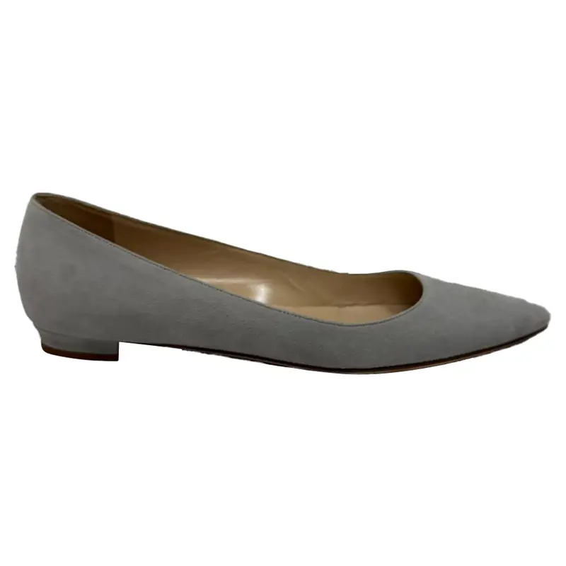 Manolo Blahnik Pointed Toe Flats In Grey Suede 1