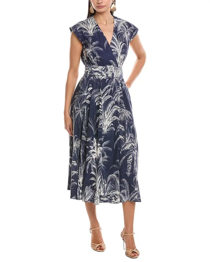 Marella A-Line Belted Linen-Blend Wrap Dress 1