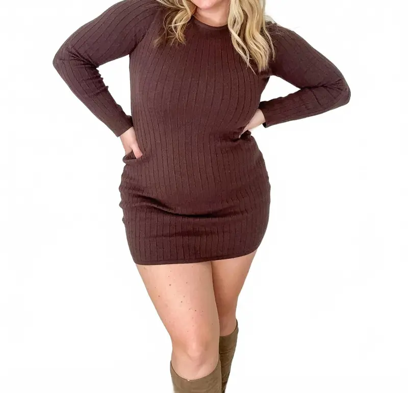 Maren Pointelle Sweater Dress In Brown 1
