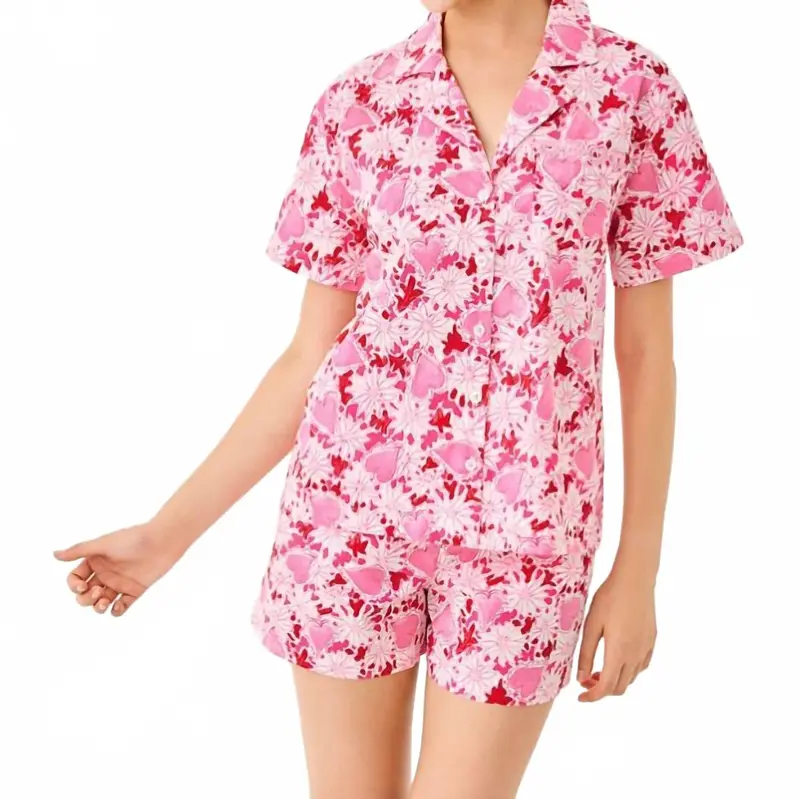 Mari Pj Button-Up Top In Coconut Dear Heart 1