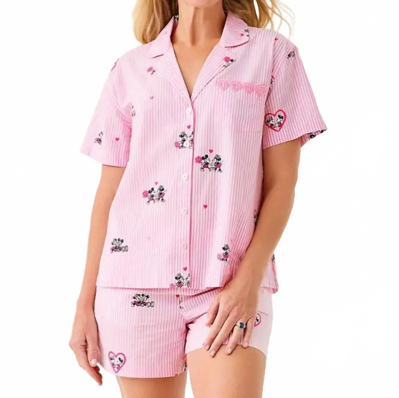 Mari Pj Button-Up Top In Multi Disney Half Drop Overprint 1